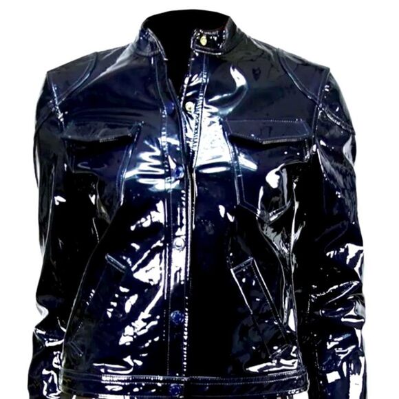 Ralph Lauren Midnight Blue Patent Leather Calfskin Moto Jacket - Picture 14 of 16